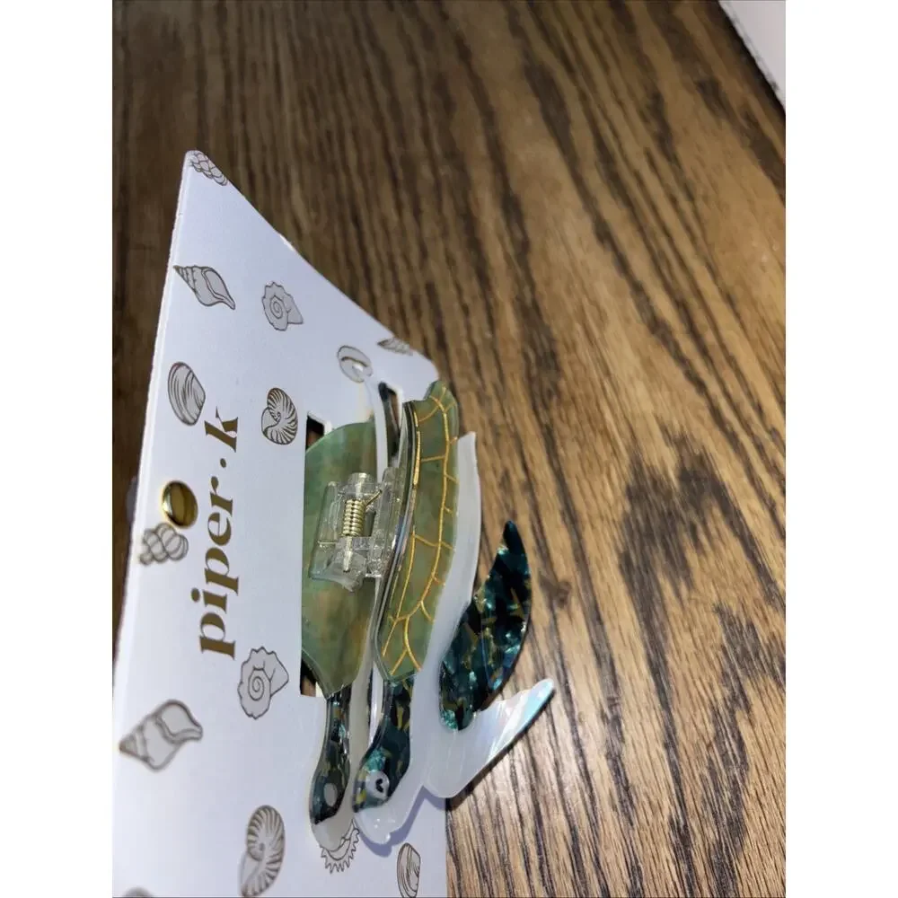 Piper K Sea Turtle Hair Clip Claw Aqua Green Blue Gold Mother of Pearl Style NEW